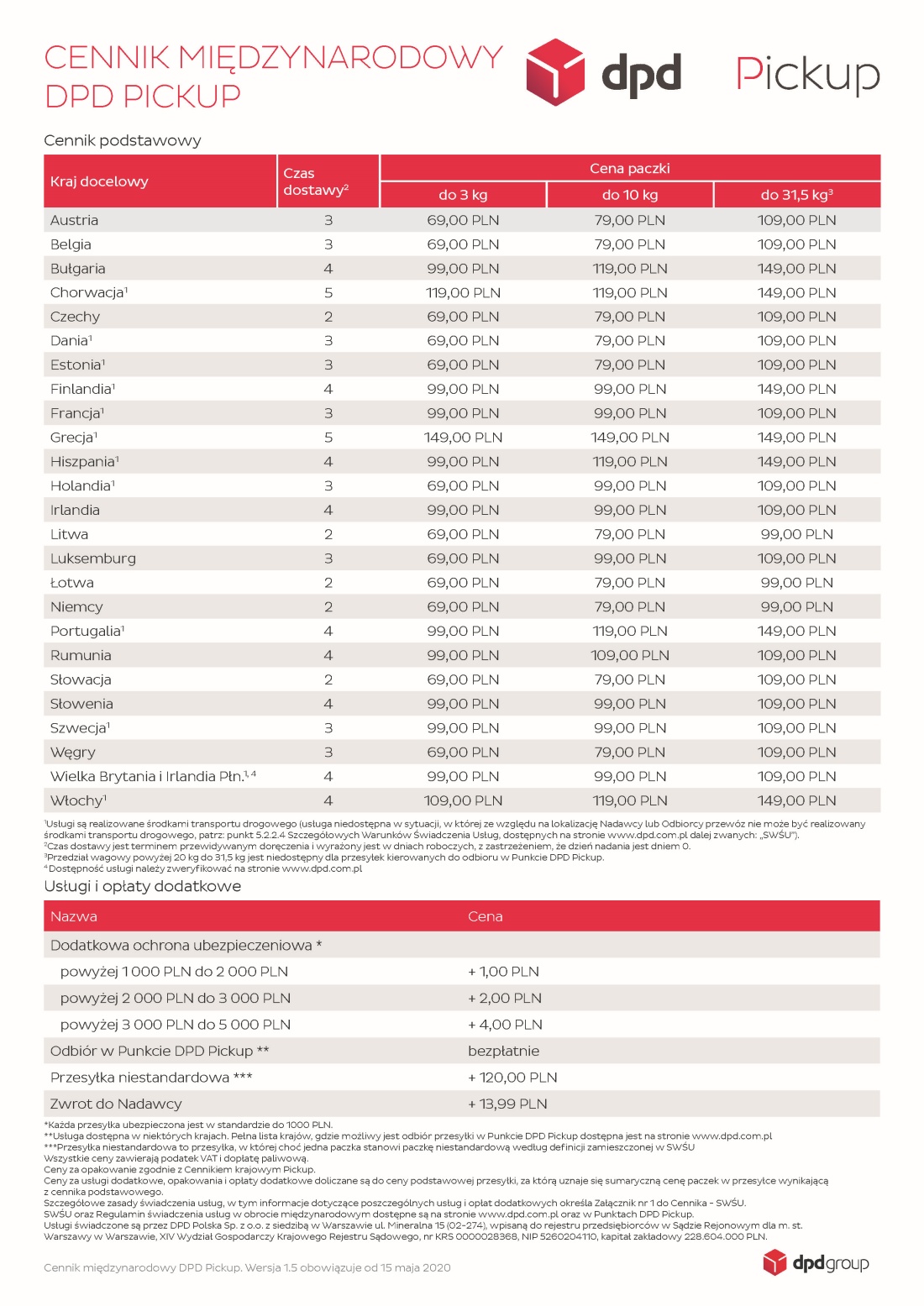 cennik międzynarodowy dpd