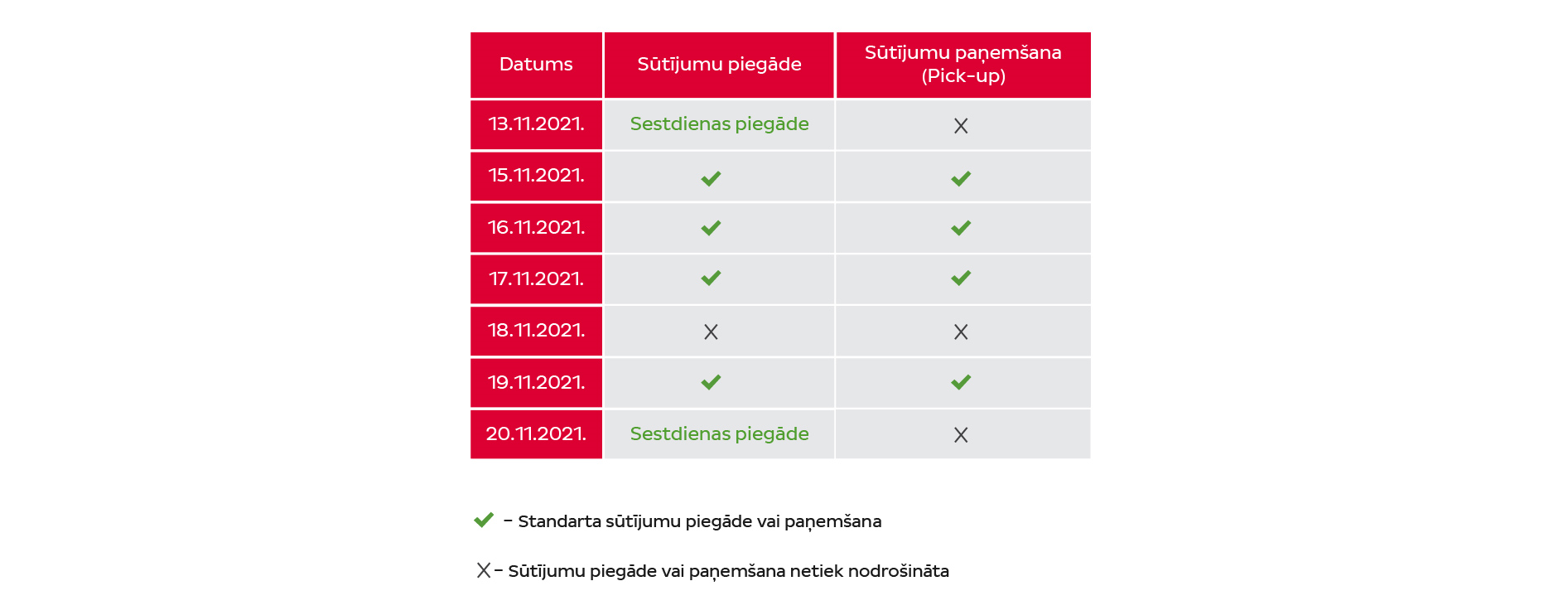 DPD Darba laiks Novembrī