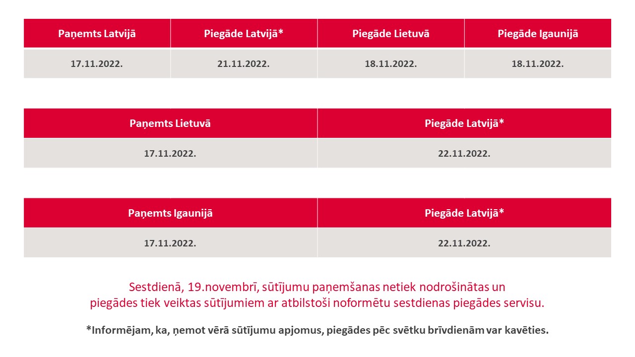 Svētku darba laiki 2022.gada novembrī.