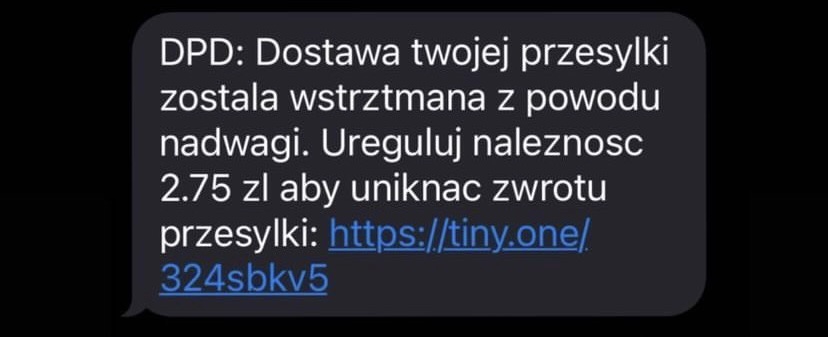 DPD: Dostawa wstrzymana z powodu nadwagi. Ureguluj należność 2.75 zł.
