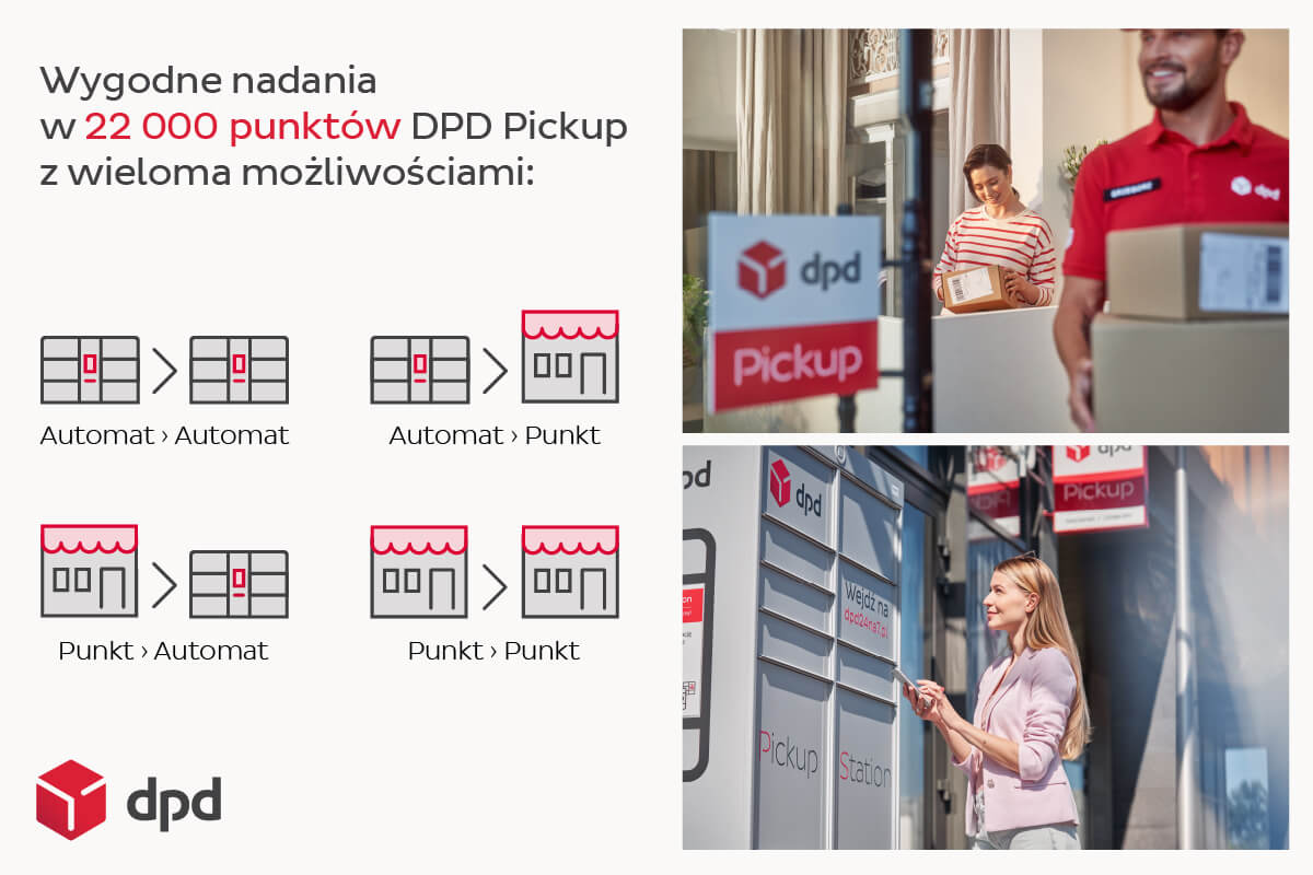 Nadawanie i odbiór paczek DPD: automat paczkowy, punkt DPD Pickup, kurier.
