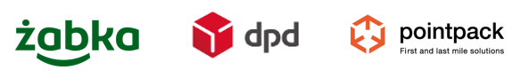 Logotypy firm: Żabka, DPD oraz Pointpack.
