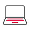 Ikona laptopa z czerwonymi paskami na ekranie.