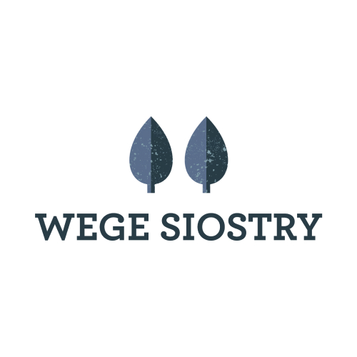 DPD News Tresc_v4 Logo Wege Siostry, przedstawiające dwie zielone liście ustawione obok siebie na białym tle. Pod nimi znajduje się napis "WEGE SIOSTRY" w ciemnym kolorze.