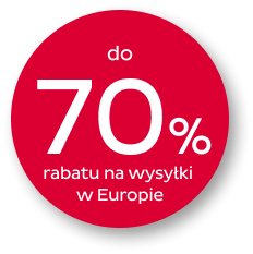 Do 70% rabatu na wysyłki w Europie bąbel graficzny
