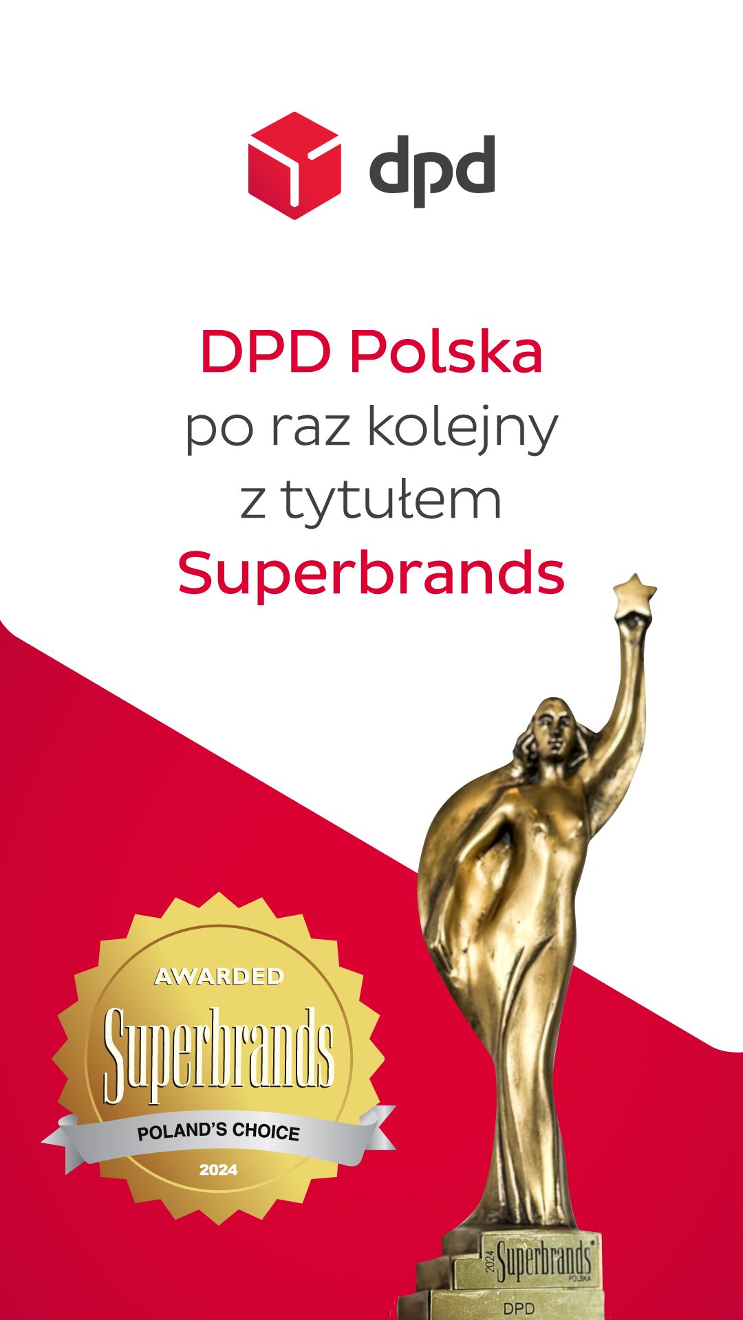 DPD Polska z nagrodą Superbrands 2024. Statuetka i logo konkursu.