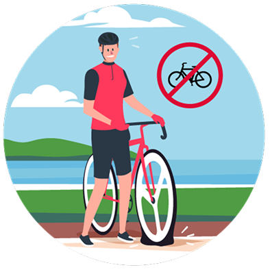 Rowerem z DPD - Rowerzysta z przebitą oponą