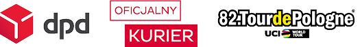 Logo DPD napis Oficjalny kurier oraz logo 82. Tour de Pologne