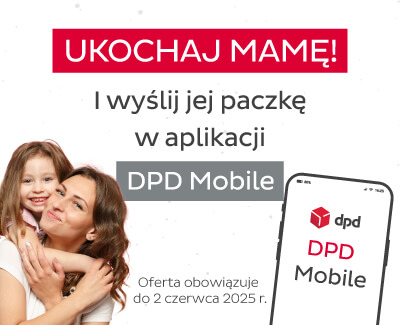 Mama i córka przytulają się oraz widoczne jest hasło Ukochaj Mamę! i wyślij jej paczkę w aplikacji DPD Mobile do 2 czerwca 2025 r.