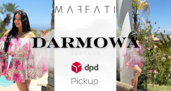Maffati Banner Strefa Promocji DPD Kobieta w czarnych włosach i kwiaciastej sukience z lewej i prawej