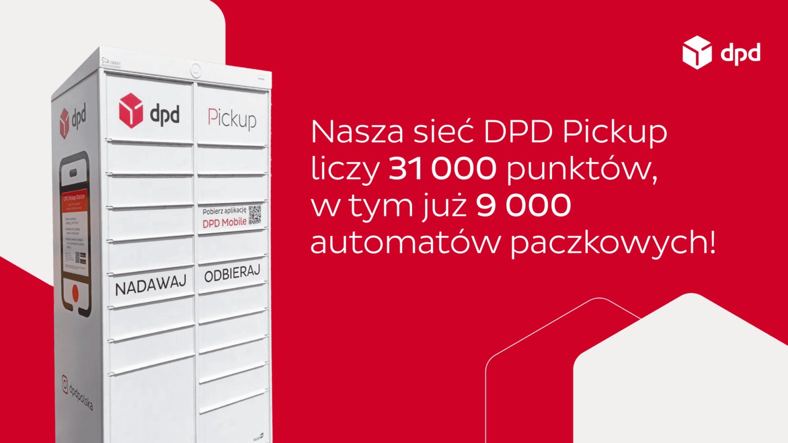 Automat paczkowy DPD Pickup, symbolizujący rozbudowaną sieć punktów nadawania i odbierania paczek DPD Polska.