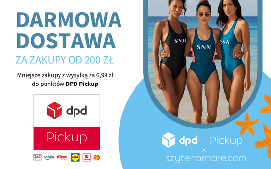 SzyteNaMiare DPD Strefa Promocji Banner 3 kobiety w kostiumach z literami SNM obejmują się na plaży