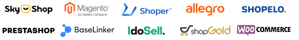 Logotypy różnych platform e-commerce