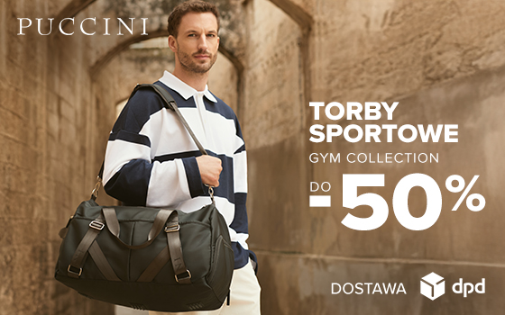 Puccini Strefa Promocji DPD Banner Mężczyzna trzyma torbe podróżną w alejce