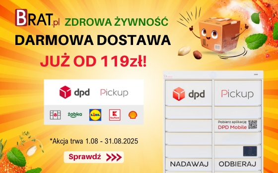 Brat.pl Banner Sterfa Promocji DPD Automat paczkowy DPD Pickup rysunkowa paczka na żółtym tle