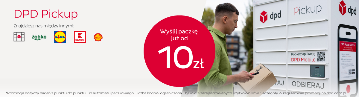 DPD Pickup banner męczyzna otwiera automat paczkowy telefonem
