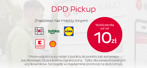 DPD Pickup banner męczyzna otwiera automat paczkowy telefonem