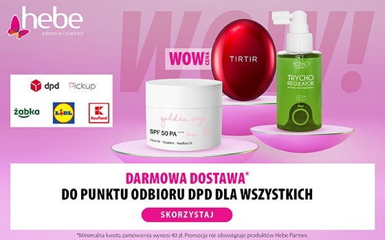 Hebe Banner Sterfa Promocji DPD Produkty Hebe na fioletowym tle