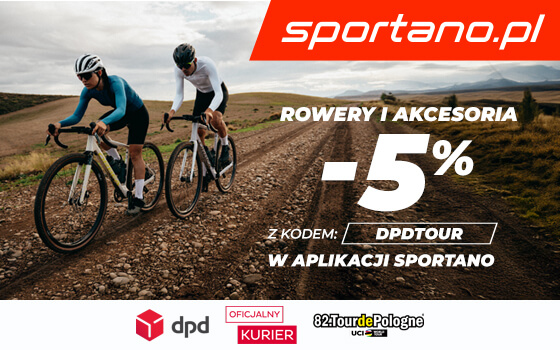 Sportano banner Strefa Promocji DPD Rowerzyści jadą po kamienistej ścieżce -5% z kodem DPDTOUR