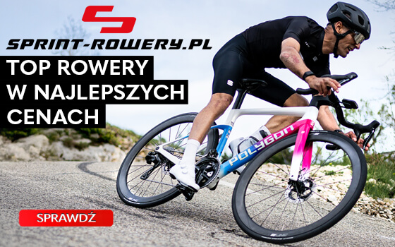 Sprint-rowery.pl Banner Strefa Promocji DPD Rowerzysta zjeżdżający po stromej górze w kasku i stroju