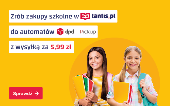 Tantis Banner Strefa Promocji DPD dwie dziewczynki z plecakami i torbami na żółtym tle