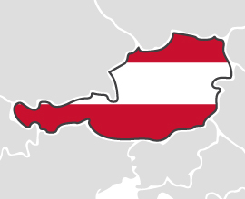 Austria - obrys państwa na mapie pokolorowany jego flagą