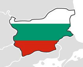 Bułgaria - obrys państwa na mapie pokolorowany jego flagą