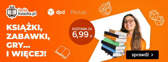 TaniaKsiazka Banner pod rotatorem DPD Kobieta z książkami na pomarańczowym tle