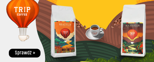 Konesso banner pod rotatortem DPD Kawa trip Coffee z lewej i prawej