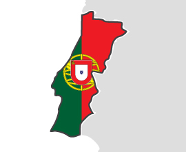 Portugalia - obrys państwa na mapie pokolorowany jego flagą