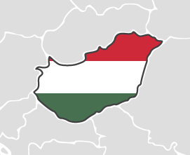 Węgry - obrys państwa na mapie pokolorowany jego flagą
