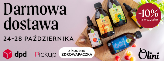 Olini banner pod rotatorem strona główna DPD Butelki Olini na desce do krojenia