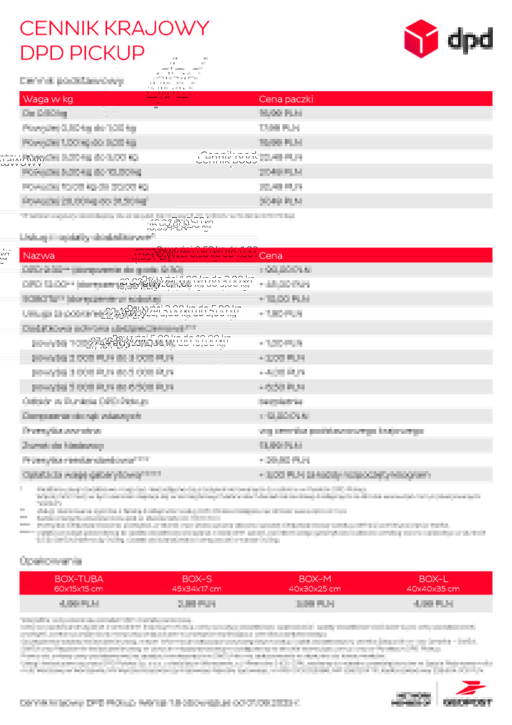 Cennik międzynarodowy DPD Pickup