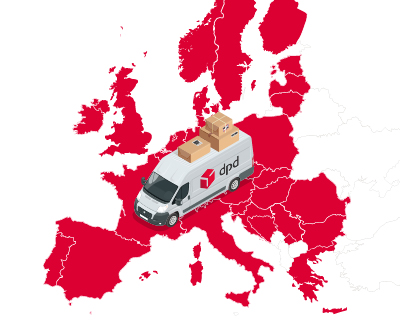 Furgonetka DPD jeździ po mapie Europy