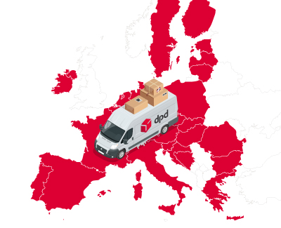 Furgonetka DPD jeździ po mapie Europy