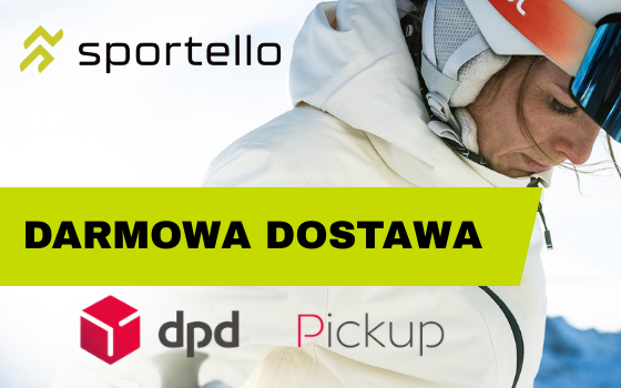 Sportello Darmowa Dostawa DPD Pickup w tle kobieta w ubraniu narciarskim