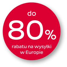 Do 80% rabatu na wysyłki w Europie bąbel graficzny
