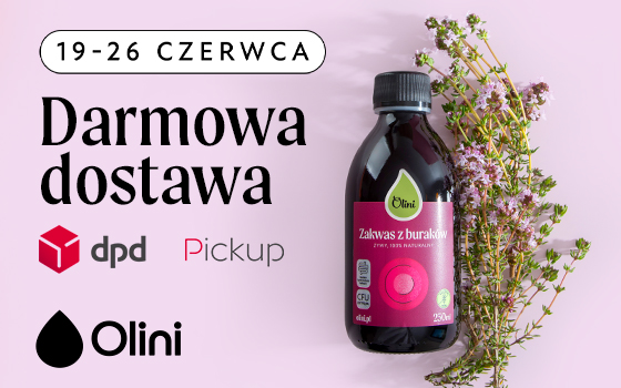 Olini Darmowa dostawa DPD Pickup 16-26.06 Butelka z zakwasem z buraków obok rośliny na różowym tle