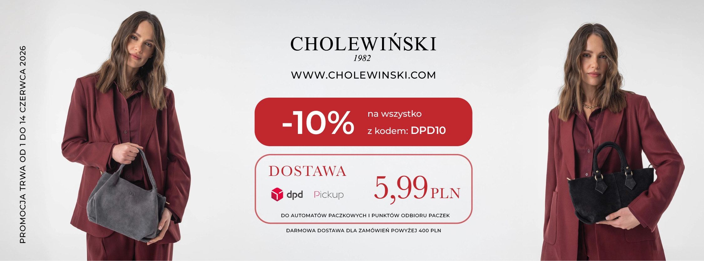 Cholewiński 1982: -10% na wszystko z kodem DPD10, dostawa DPD Pickup 5,99 PLN, promocja 1–14 czerwca