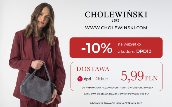 Cholewiński 1982: -10% na wszystko z kodem DPD10, dostawa DPD Pickup 5,99 PLN, promocja 1–14 czerwca