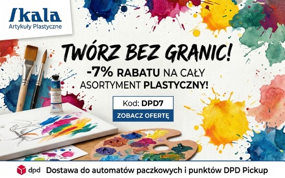 Twórz bez granic! -7% rabatu na cały asortyment plastyczny z kodem DPD7 Skala Artykuły Plastyczne
