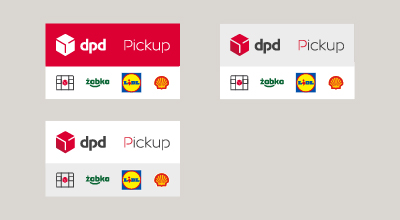 Belki z logiem DPD Pickup oraz logami sieci partnerskich: Żabka, Lidl, Shell