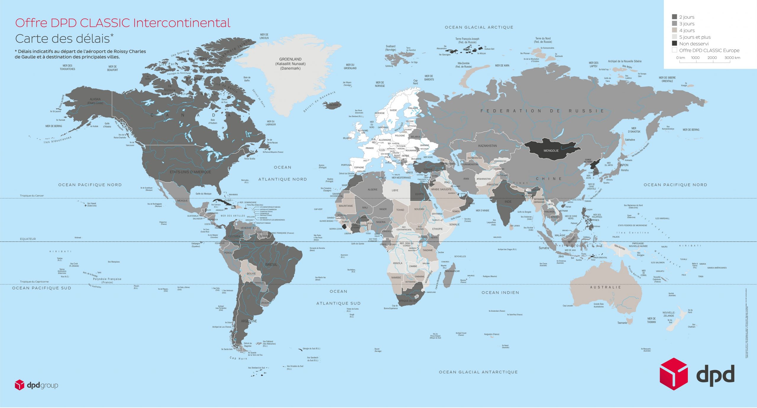 Carte délais monde DPD