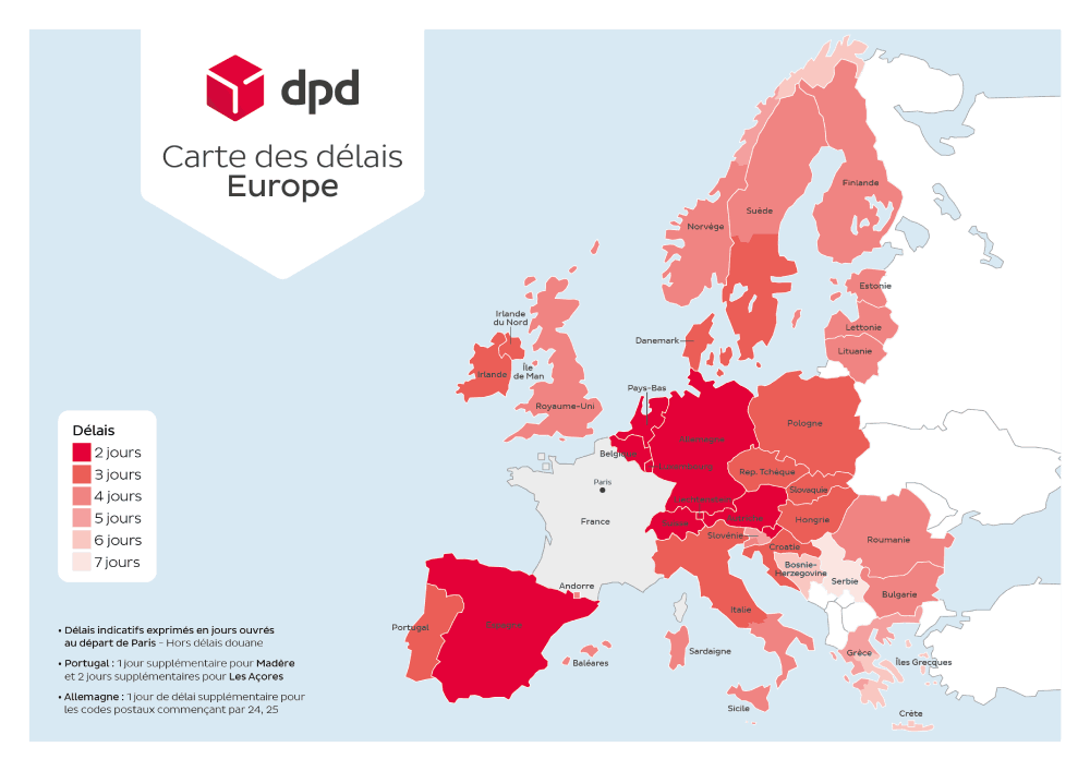Carte des délais Europe DPD France