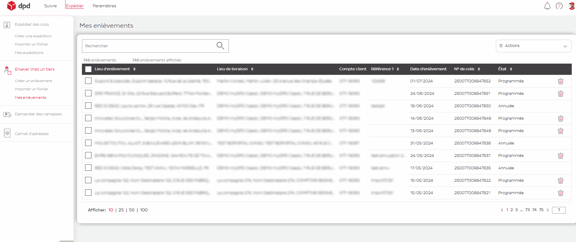 Export enlèvements