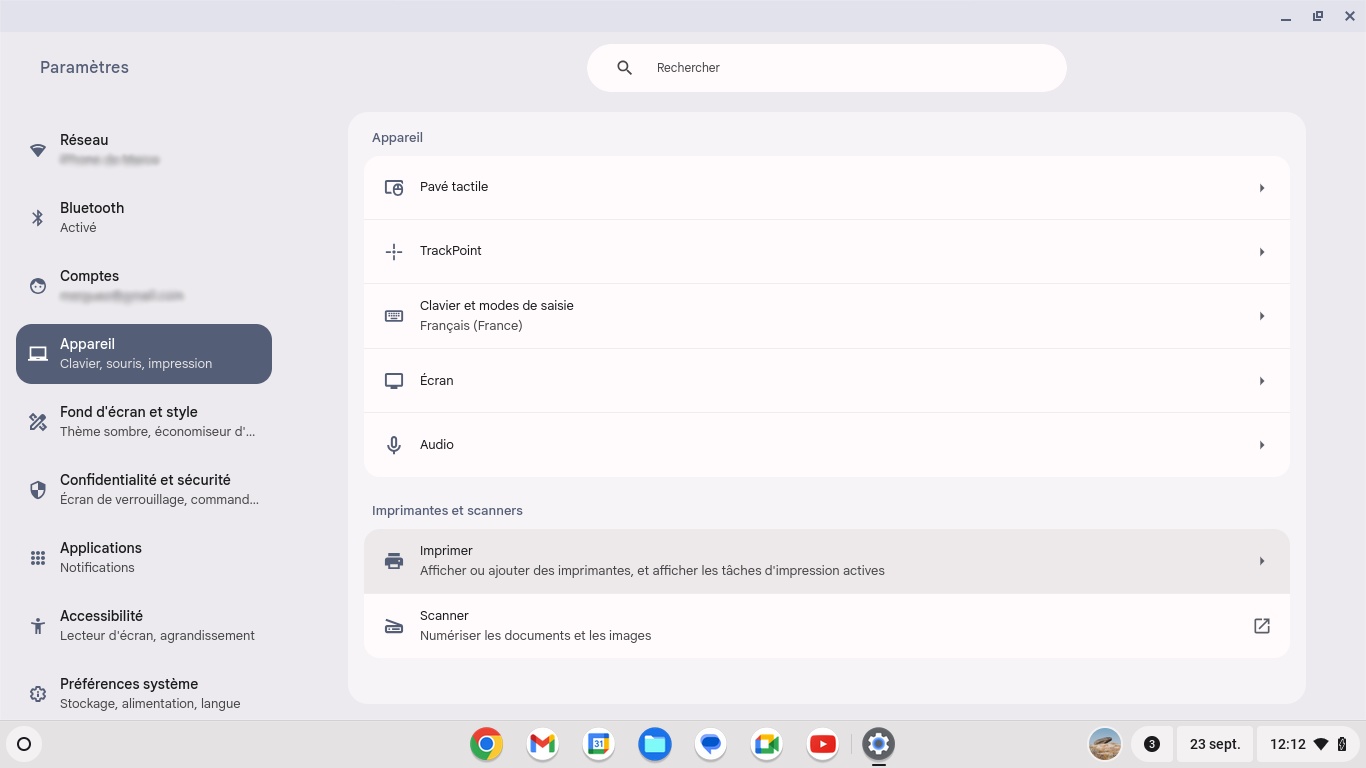 chromeOS paramètres