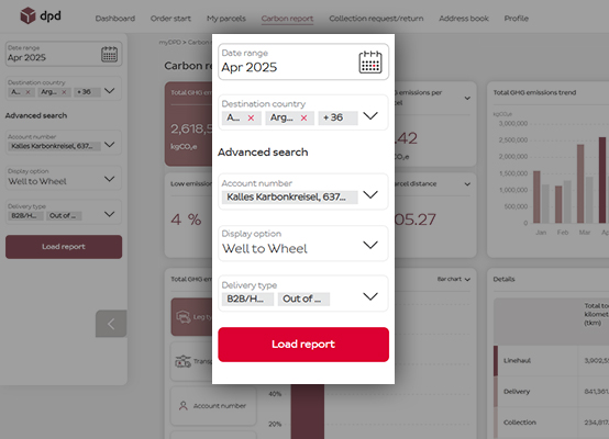 Digitales CO2-Dashboard mit Filteroptionen