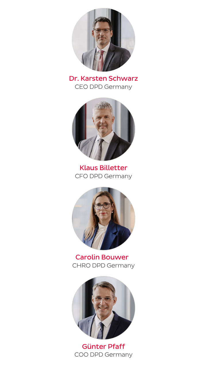 DPD management board Dr. Karsten Schwarz, Klaus Billeter, Carolin Bouwer, Günter Pfaff